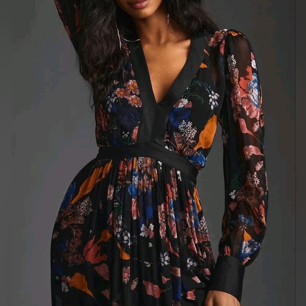NWT Anthropologie Maeve Deep V Chiffon Floral Maxi 4